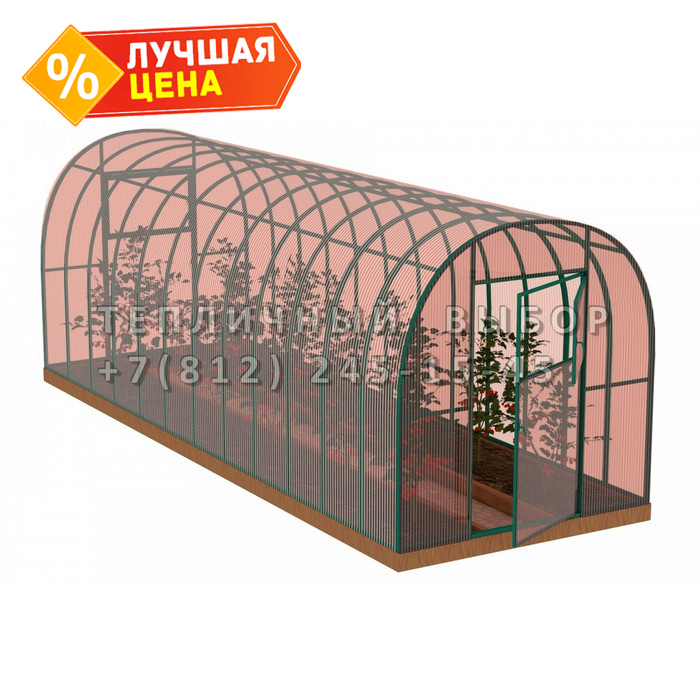 Теплица из поликарбоната-фито Усиленная Арочная 2,1х12 h=2 м профиль 25х25 мм Зеленый